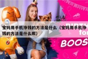 宝妈用手机挣钱的方法是什么（宝妈用手机挣钱的方法是什么呢）